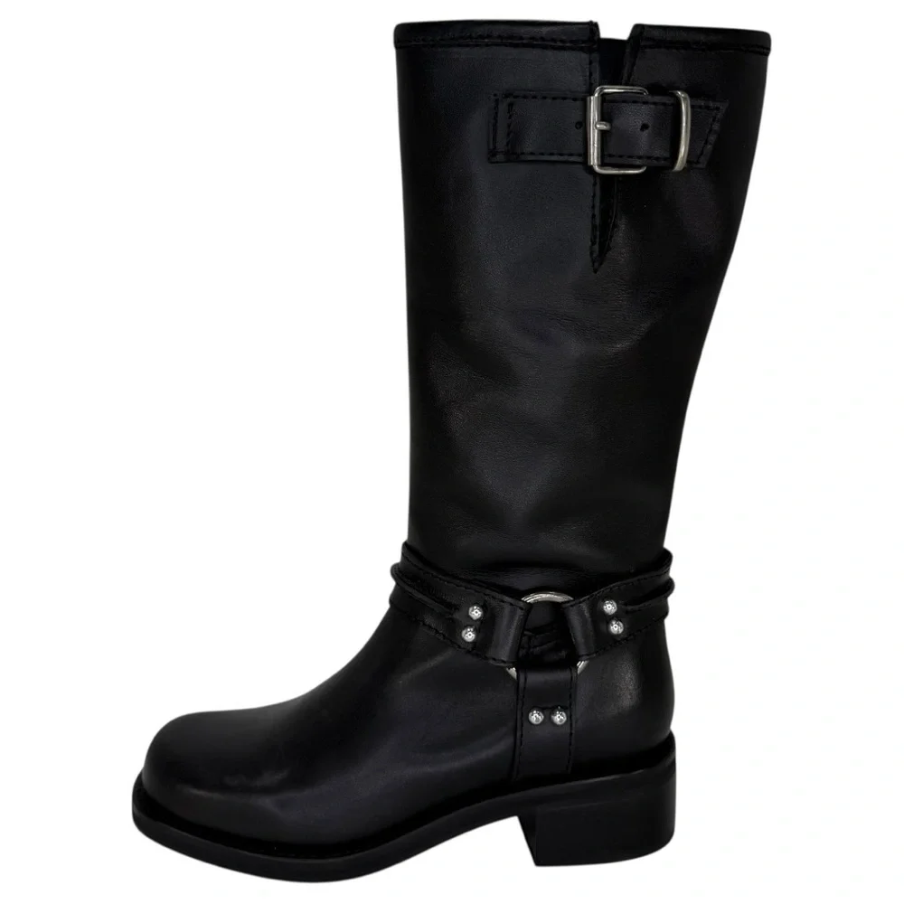 Steve Madden Black Moto Boots with Buckle Detail - Picture 3 of 13